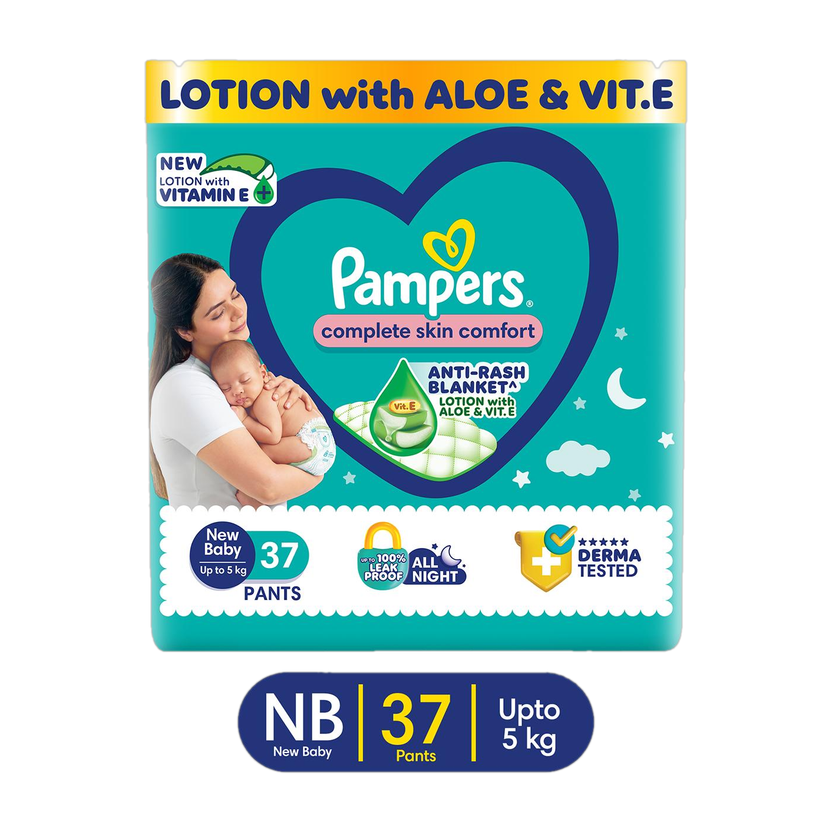 Pampers Complete Skin Comfort with VitaminE & Aloe Vera Lotion Pant Diapers - New Born(37 Pieces)