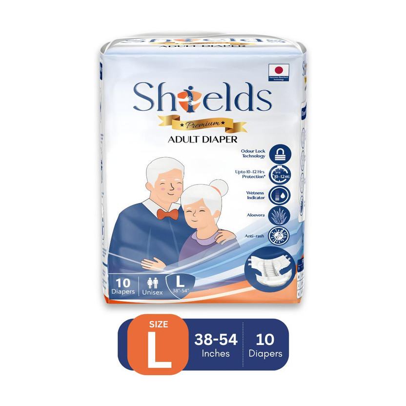 Shields Premium Tape Style | Pack of 1 | Adult Diapers - L(10 Pieces)