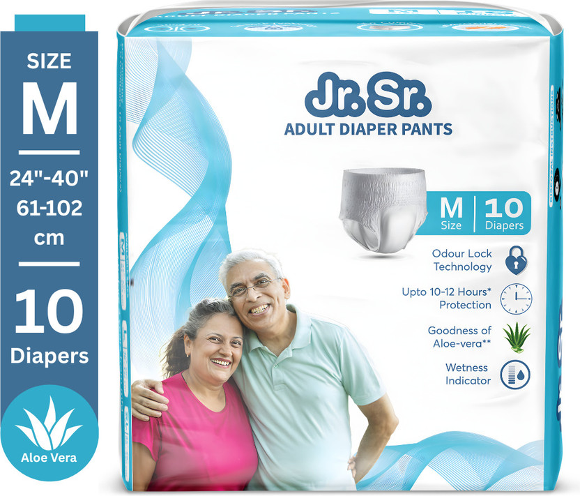 Jr. Sr. Pull-up Pants with Wetness Indicator | 61-102 cm (24"-40") | Pack of 1 | Adult Diapers - M(10 Pieces)