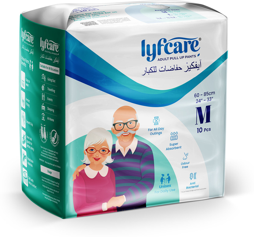 lyfcare Pull-Up Pants | Waist Size (24-33 Inch) Adult Diapers - M(10 Pieces)