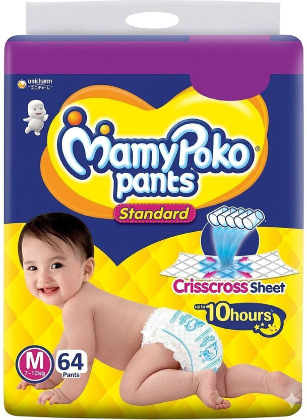 MamyPoko Standard Upto 10 hours Medium Size Pant Style Baby (Weight 7- 12kg)Diapers Pant Diapers - M(64 Pieces)