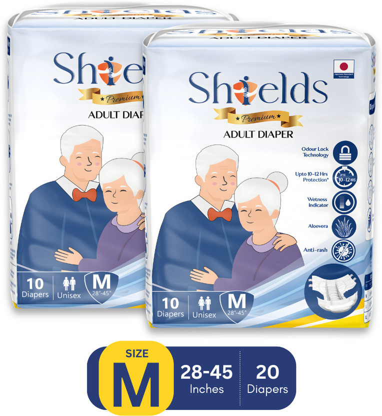 Shields Premium Tape Style | Pack of 2 | Adult Diapers - M(20 Pieces)