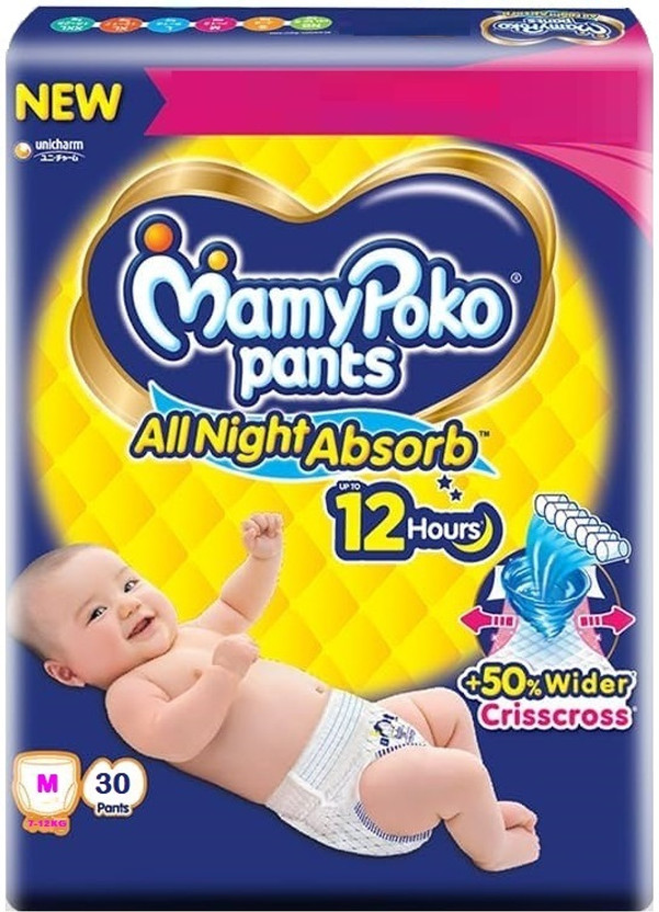 MamyPoko All Night Deep Absorb Baby Diaper Pants Medium Size Pant Diapers - M(30 Pieces)