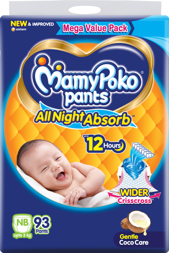 MamyPoko Pants All Night Absorb,Coco Care & 12hr Leakage Protection - New Born(93 Pieces)