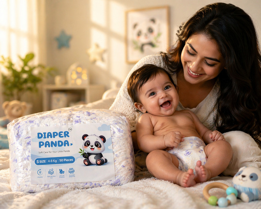 DIAPER PANDA Soft Breathable Leak Lock Protection Super Absorbent Core - S(50 Pieces)