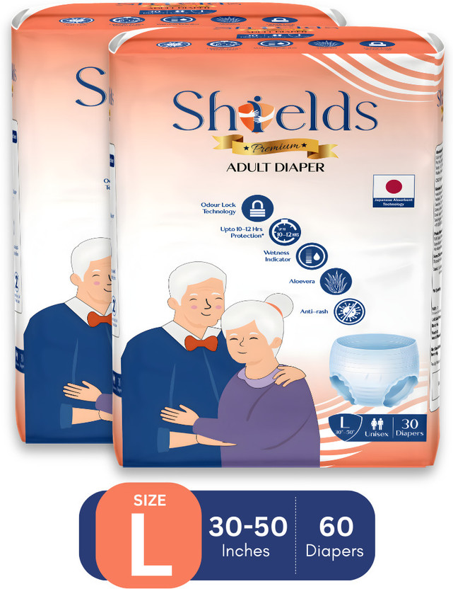 Shields Premium Pant Style | Pack of 2 | Adult Diapers - L(60 Pieces)