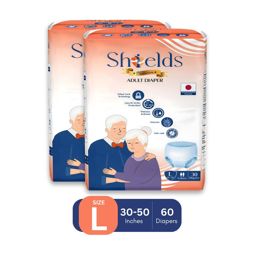 Shields Premium Pant Style | Pack of 2 | Adult Diapers - L(60 Pieces)