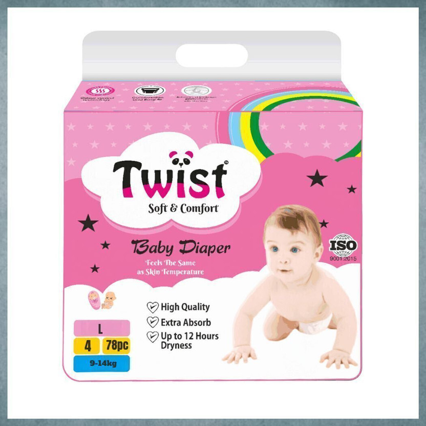 Twist Premium Baby Diapers Pants Style Super Jumbo Baby Diaper - L(78 Pieces)