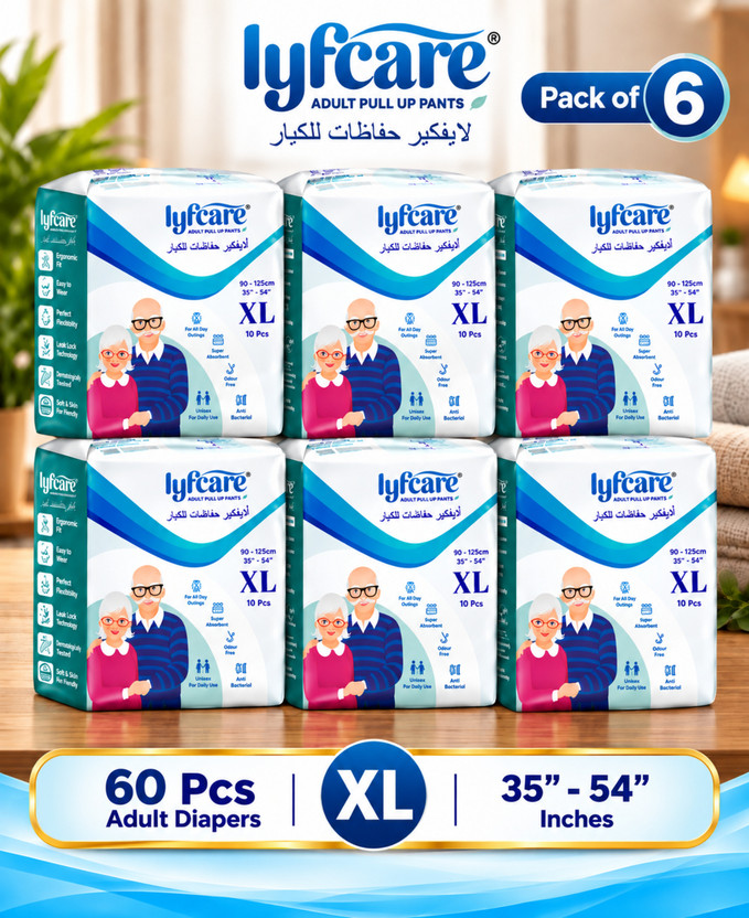 lyfcare Pull-Up Pants | Waist Size (35-54 Inch) Adult Diapers - XL(60 Pieces)