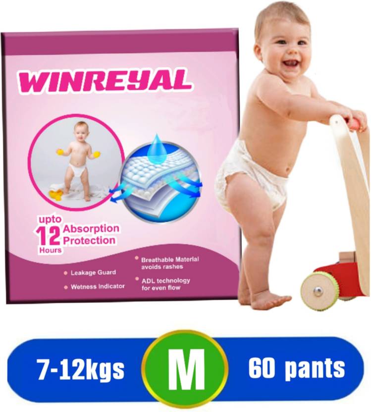 WINREYAL Diapers with Wetness Indicator/12 hours Absorption M Buy 60 WINREYAL cotton, Top