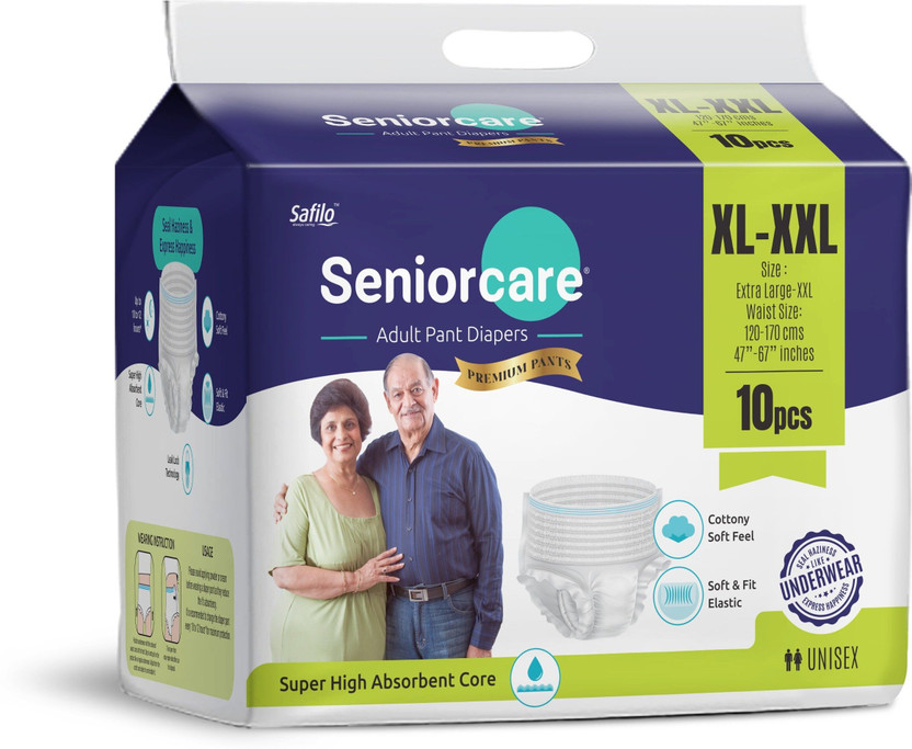 Seniorcare Adult Pull Up Diaper Pants(Waist Size (120-170 Cm | 47 -67 Inch) Adult Diapers - XL - XXL(10 Pieces)