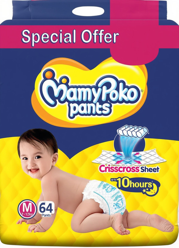 MamyPoko MamyPoko Standard Pants Style Diaper upto 10 Hours Pack of 64 M286 Pant Diapers - M(64 Pieces) - Flipkart Deal