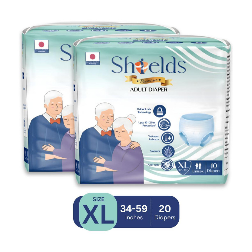 Shields Premium Pant Style | Pack of 2 | Adult Diapers - XL(20 Pieces)