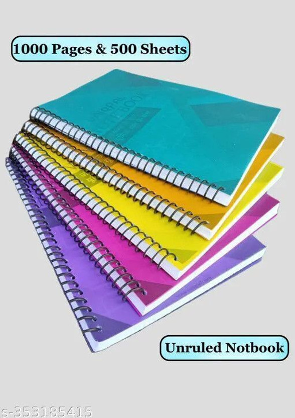 UNIQPAL Set of 5 A4 Notebook Unruled 200 Pages(Multicolor, Pack of 5)