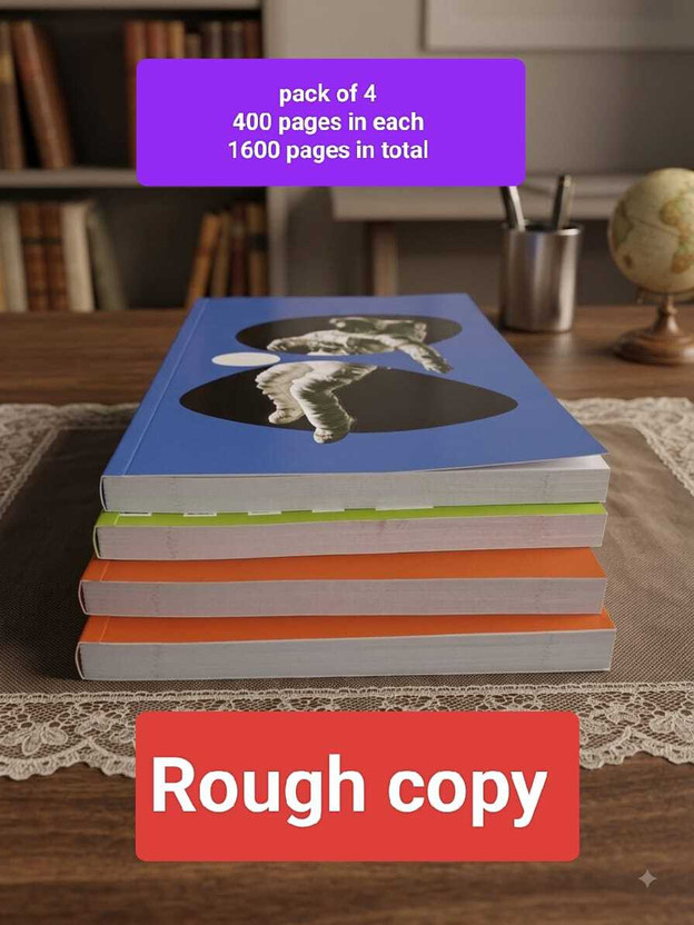 Mountpara ROUGH NOTEBOOK 400 PAGES PACK OF 4 TOTAL 1600 PAGES RULED(HINDI) A4 Notebook RULED 1600 Pages(Multicolor, Pack of 4)
