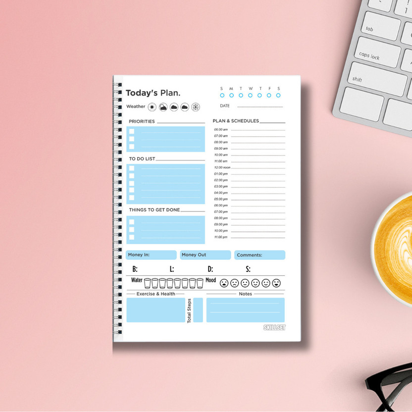 SKILLSET Daily Planner for Students 2026 – Study Planner, To-Do List & Planner Journal A5 Planner/Organizer Ruled 192 Pages(Blue)