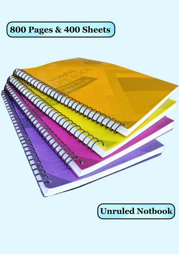 UNIQPAL NOTEBOOK A4 Notebook UNRULED / PLAIN 200 Pages(Multicolor, Pack of 4)