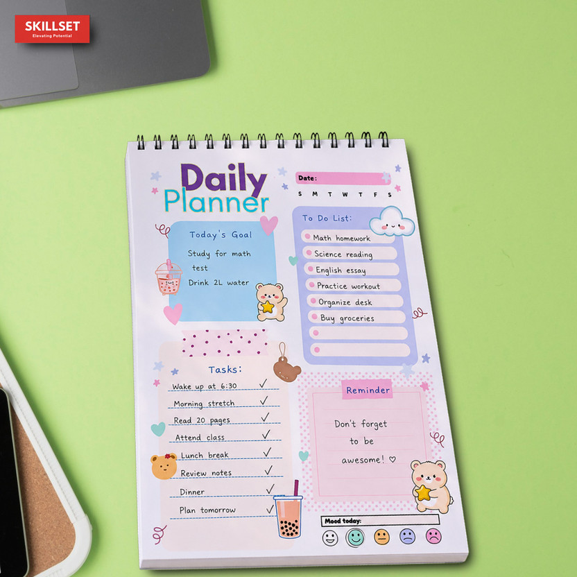SKILLSET Spiral Daily Planner Journal Cute Study Planner for Students A5 Planner Ruled 50 Pages(Multicolor)