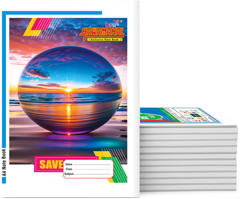 Hawamahal A4 NoteBook A4 Notebook Sinle Line 216 Pages(Multicolor, Pack of 9)