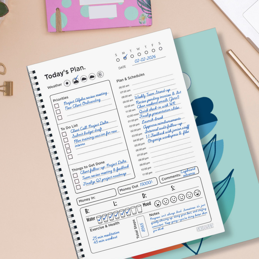 SKILLSET Daily Journal Planner -Planner Diary with To Do List & Time Management A5 Planner Ruled 144 Pages(Multicolor)
