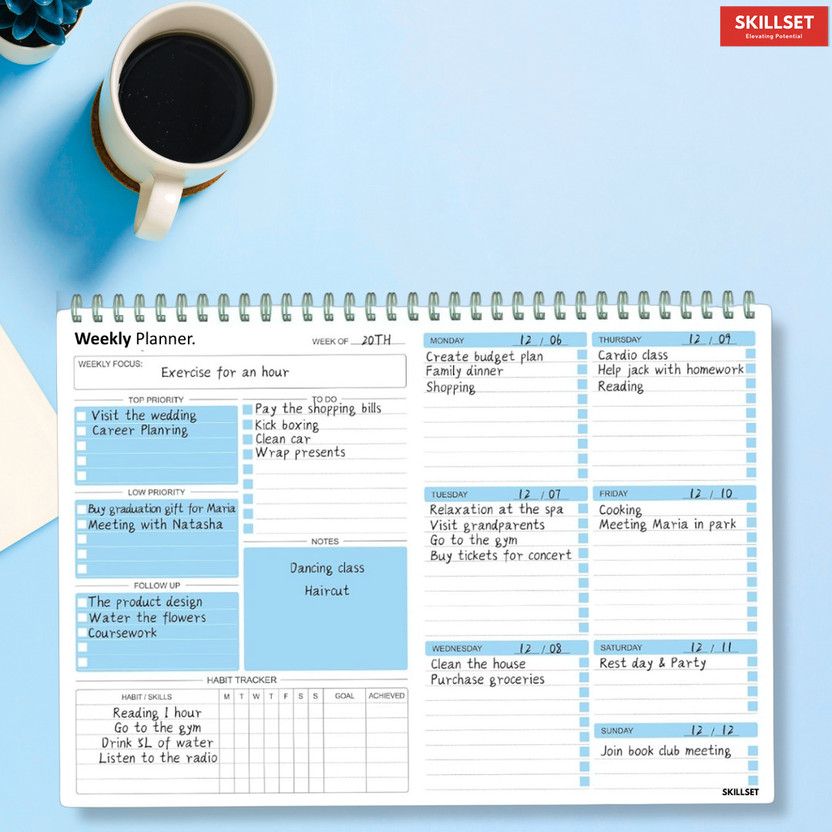 SKILLSET Weekly Planner Undated 52 Weeks Productivity To Do List Pad A5 Planner RULING 52 Pages(Multicolor)