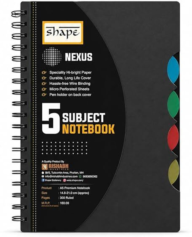 Shape Nexus / Standard A5 Notebook Single Line Ruled 300 Pages(Black)