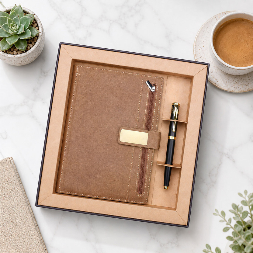 FORU FORU Stylish Gift Set | Notebook with Pen A5 Planner/Organizer Ruled 200 Pages(Brown, Pack of 2) - Flipkart Deal