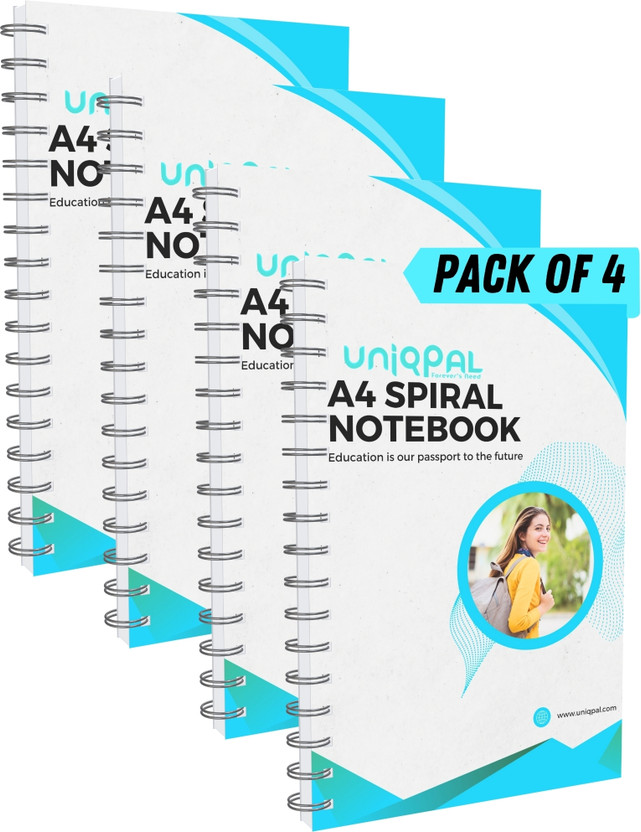 UNIQPAL Spiral-Bound Notebook, A4 Notebook Unruled, 200 Pages(Multicolor, Pack of 4)