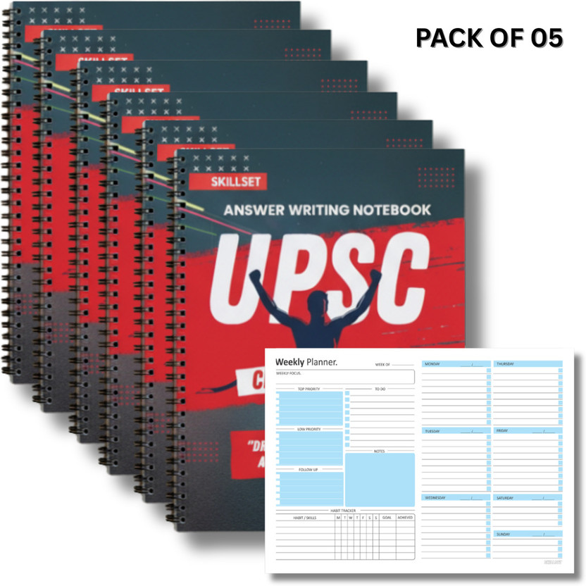 SKILLSET SKILLSET UPSC Answer Writing Copy-UPSC Copy-5X200 Pages with 1 Weekly Planner A4 Notebook 1000 Pages(Multicolor, Pack of 5) - Flipkart Deal