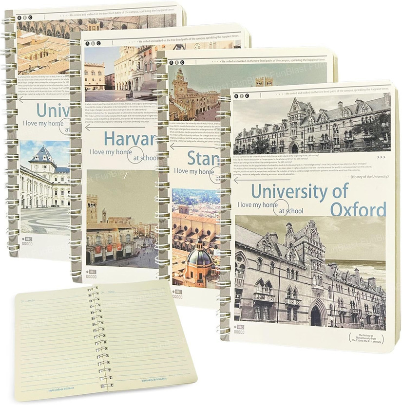 FunBlast Ruled Spiral Diary - University Theme with Blue Colored Line A5 Notebook Ruled 116 Pages(Multicolor, Pack of 4)