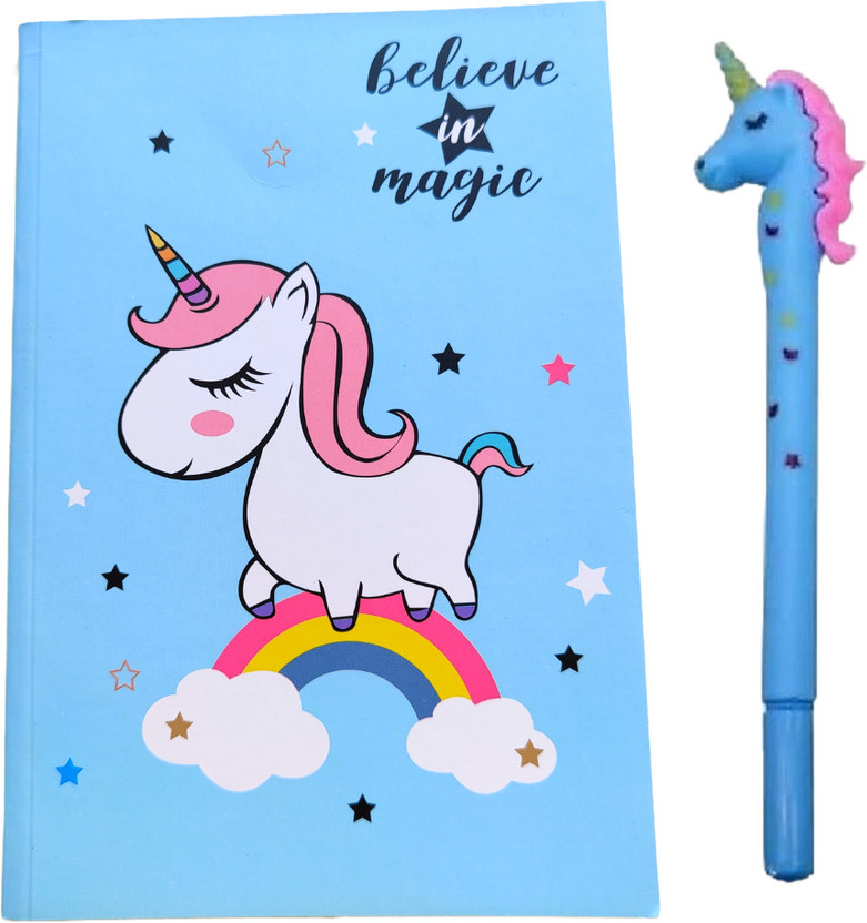 RELIA ONLINE (Pack of 2 items) Stylish Unicorn ruled Diary with Pen ( Size 21*14.5) A5 Diary ruled 90 Pages(Multicolor, Pack of 2)