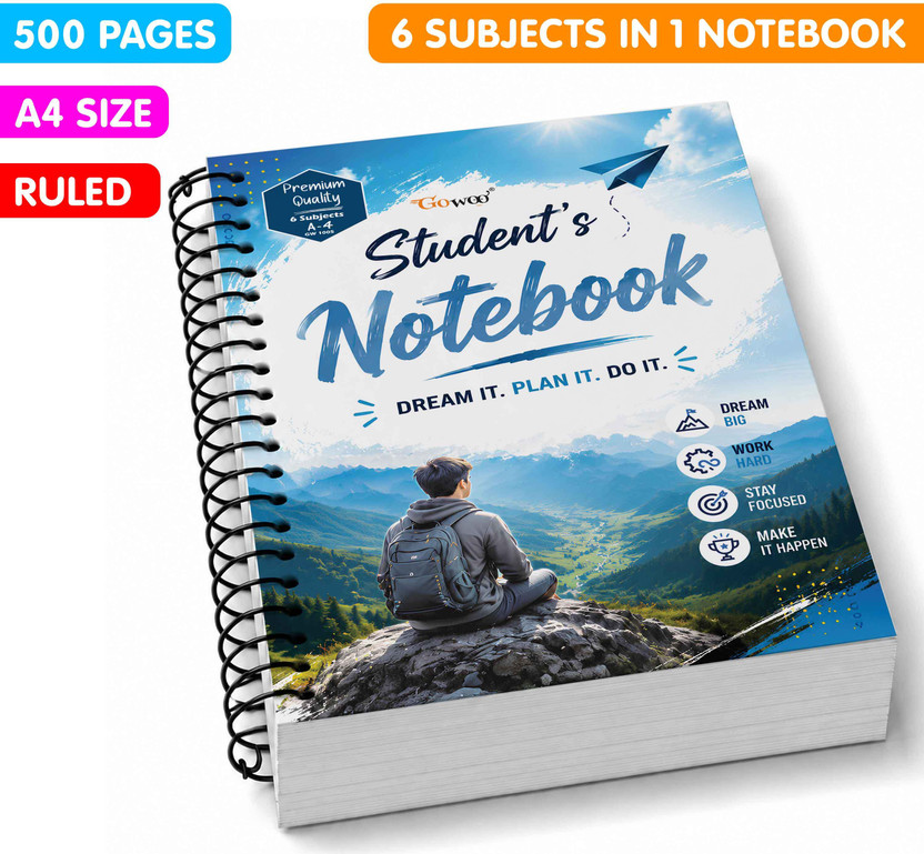 GO GO WOO A4 Size Dream Big Spiral Notebook | Spiral Notebook for Students A4 Notebook Ruled 500 Pages(Multicolor) - Flipkart Deal