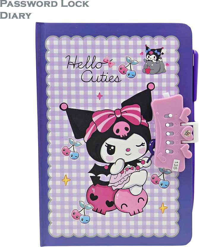 poksi Kuromi Password Lock Diary with Pen | A5 Secret Journal, A5 Diary Ruled 160 Pages(Multicolor)