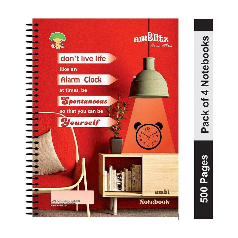amblitz amblitz Lal A4 Notebook Unruled 500 Pages(Multicolor, Pack of 4) - Flipkart Deal
