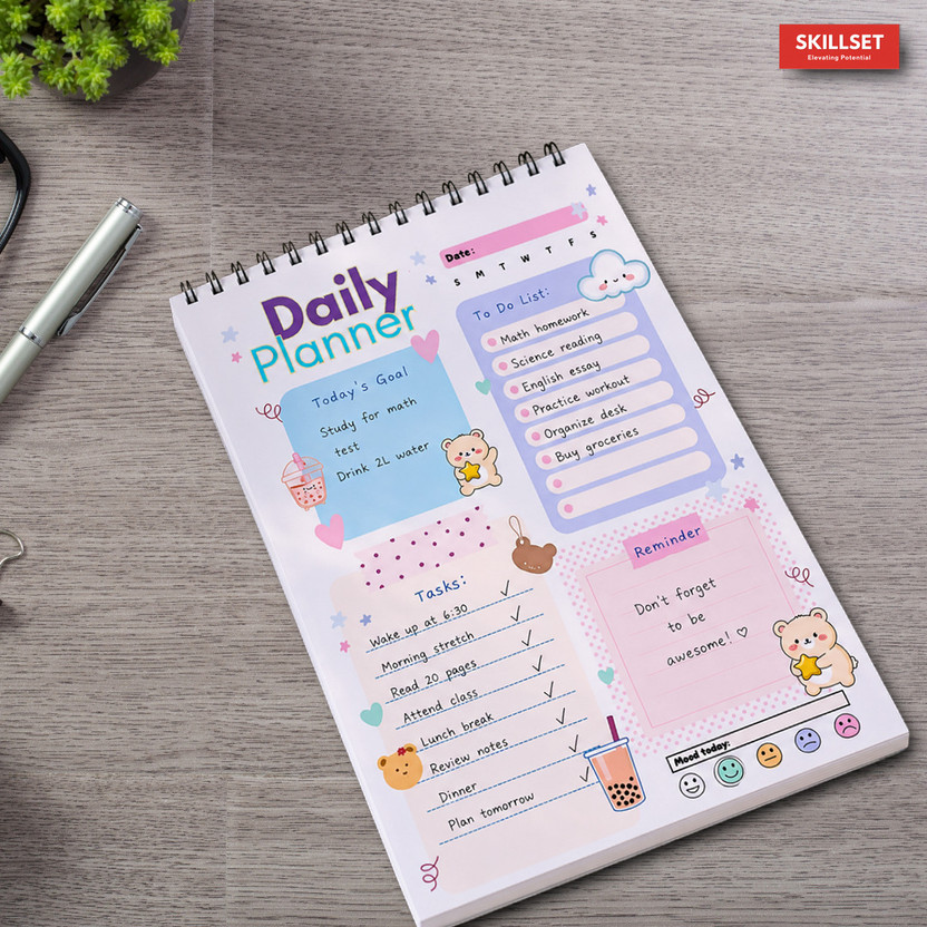 SKILLSET Daily To Do Planner Notebook with Reminder and Notes Sections A5 Planner RULING 140 Pages(Multicolor)