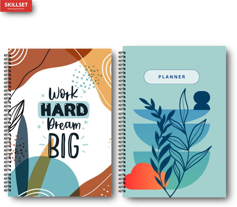 SKILLSET Study & Work Planner 192 Pages | Undated Goal Tracker A5 Planner/Organizer Rulling 192 Pages(BROWN & BLUE, Pack of 2)