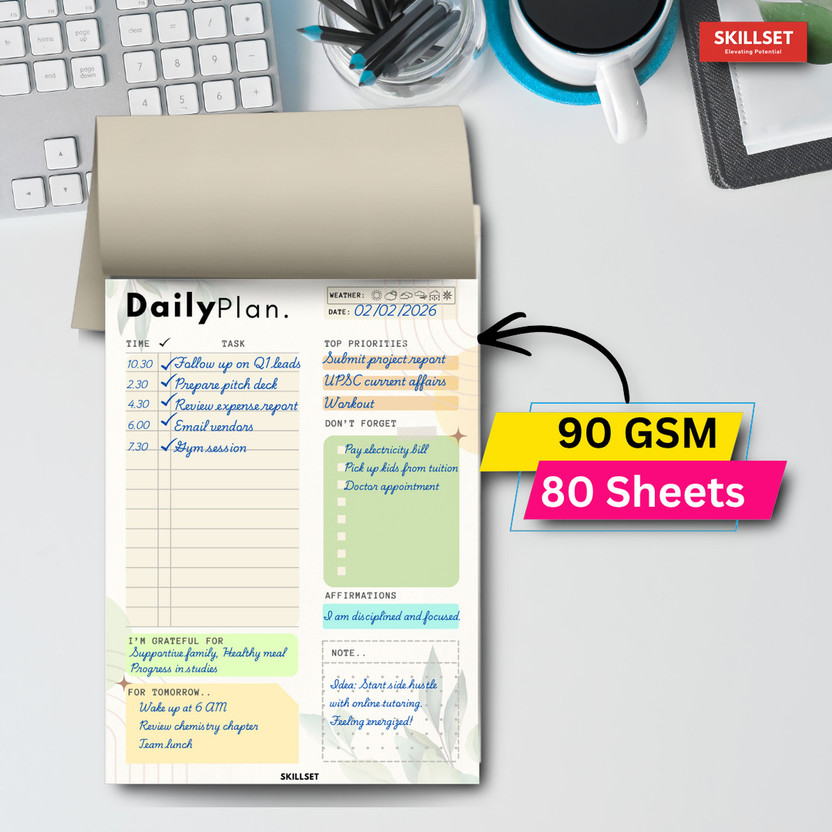SKILLSET Daily Planner Pad for Goal Setting Scheduling and Organization A5 Planner 80 Pages(Multicolor)