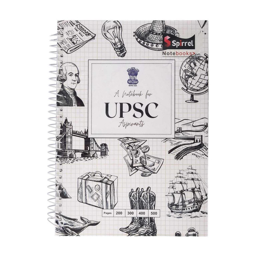 SPIRREL SPIRAL UPSC Mains Answer Writing Booklet, 70 GSM A4 Notebook unruled with transparent cover protector 200 Pages(Multicolor)