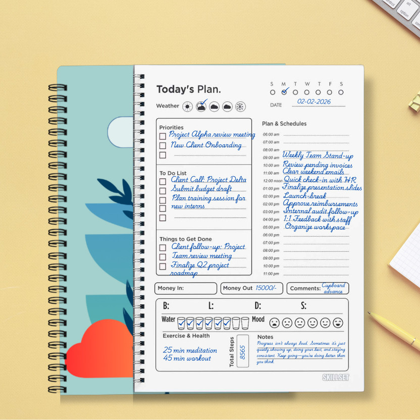 SKILLSET Daily Planner 144 Pages To-Do List, Goal Tracker, Habit & Wellness Journal A5 Planner RULING 144 Pages(Multicolor)
