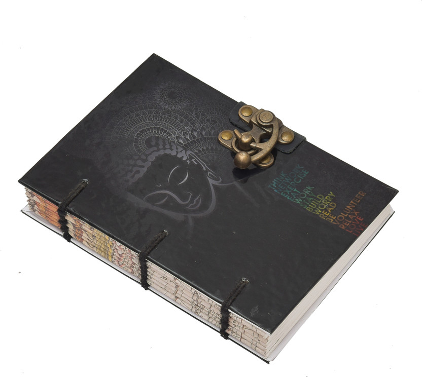 The Vintage Journal Buddha Print 100% Recycled Handmade Diary With Lock A5 Diary Unruled 144 Pages(Black)