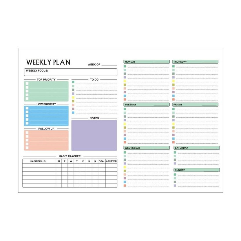 Greeshma Weekly Planner Undated To Do List Notepad Organizer Writing Pad for Home, Office A4 Planner Ruled 50 Pages(Multicolor)
