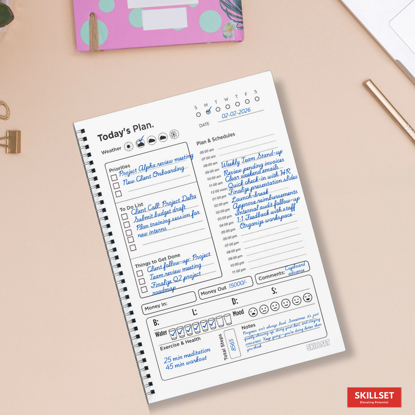 SKILLSET Habit & Self-Care Planner Daily Schedule, Goals, Productivity & Time Management A5 Planner RULING 144 Pages(Multicolor)