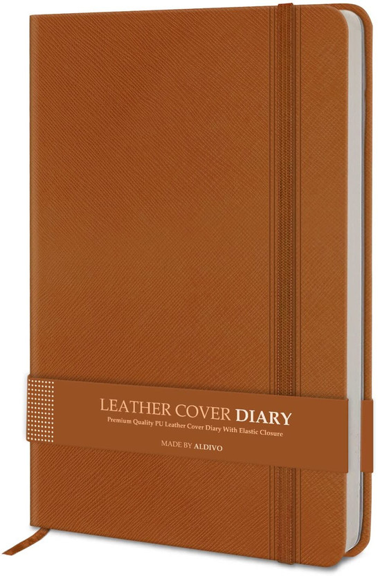 alDivo Texture Leather Cover Executive Journal Notebook Diary with Elastic Lock A5 Diary Ruled 192 Pages(Tan Brown)