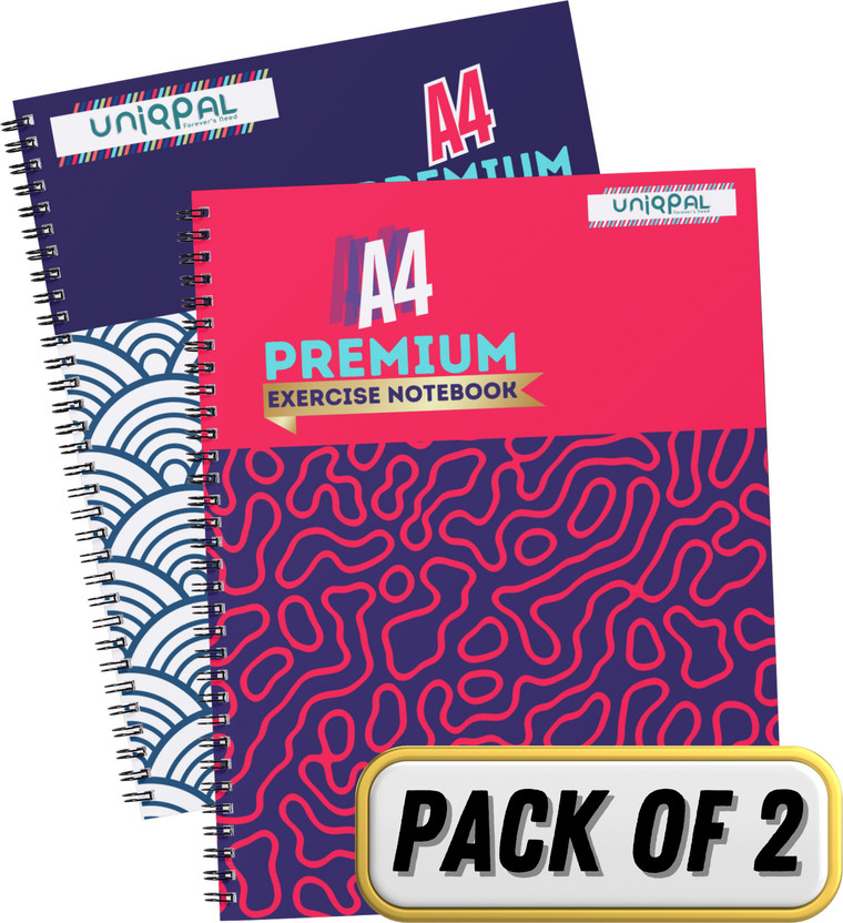 UNIQPAL Spiral-Bound Unruled Notebook 400 Pages (200 PAGES X 2 NOTEBOOK) A4 Notebook Unruled 200 Pages(Multicolor, Pack of 2)