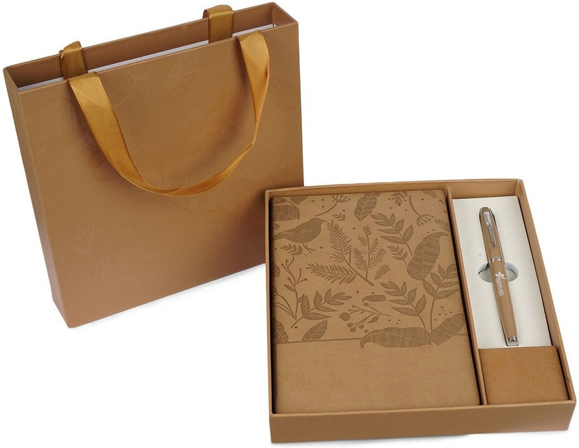 Diaro Premium Journal with Pen, Floral Embossed Notebook and Matching Carry Bag A5 Gift Set Ruled 176 Pages(Coffee)