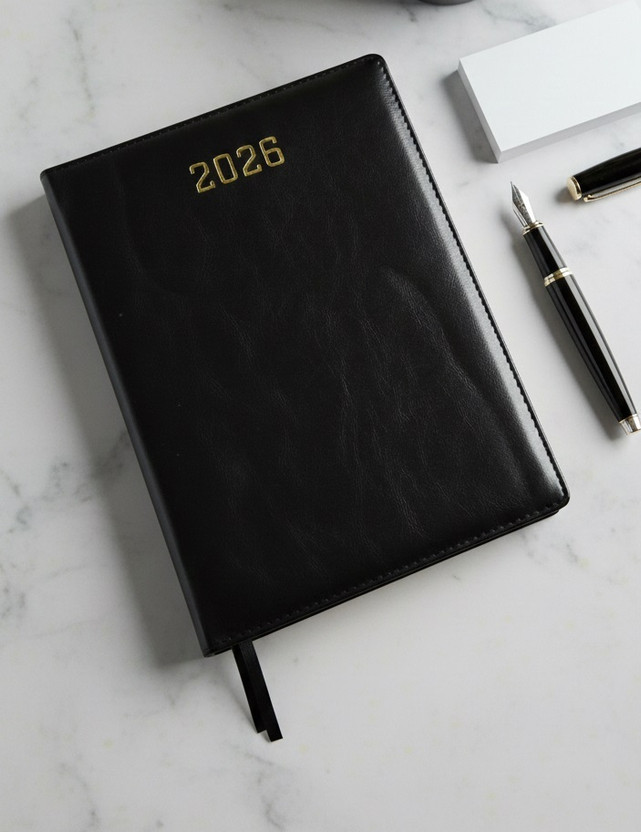 CuckooDiaries Premium 2026 Monthly Action Plan Month-Cut Indexing, Durable PU Leather Cover B5 Diary Ruled 336 Pages(Black)