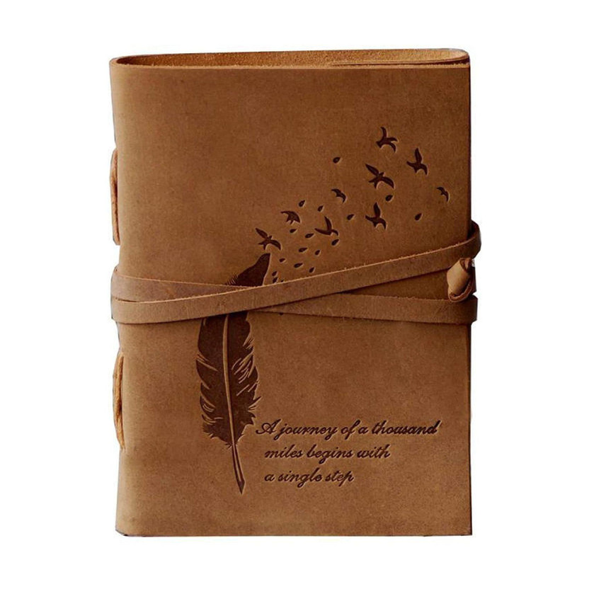 CRAFT CLUB Premium Leather Diary With Bird Feather Embossed A5 Diary Unruled 200 Pages(Brown)
