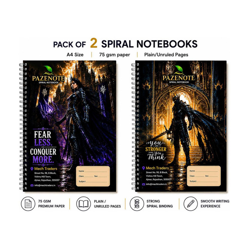 pazenote Spiral Notebook A4 Notebook UNRULED/PLAIN 200 Pages(Multicolor, Pack of 2)