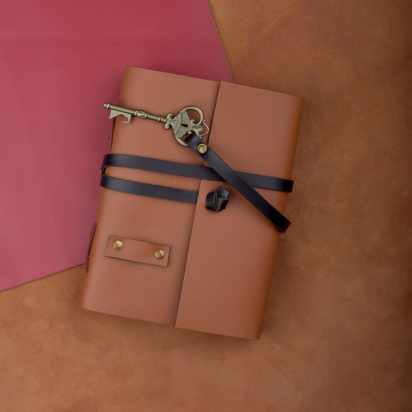 NIZAM HANDICRAFT Leather Journal With Key Tie Closer 7x5 inch 200 Pages Regular Diary Single Rule 200 Pages(Brown)