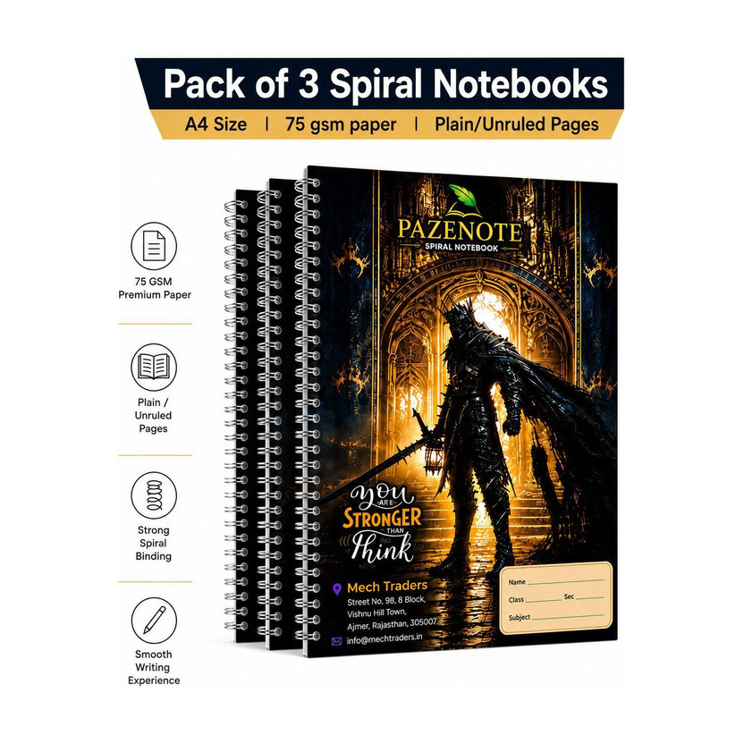 pazenote Spiral Notebook A4 Notebook UNRULED/PLAIN 200 Pages(Multicolor, Pack of 3)